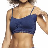 Sutiã Top Com Bojo Removível Sem Costura com Renda Tamanho:P - 40,Cor:Azul Jeans