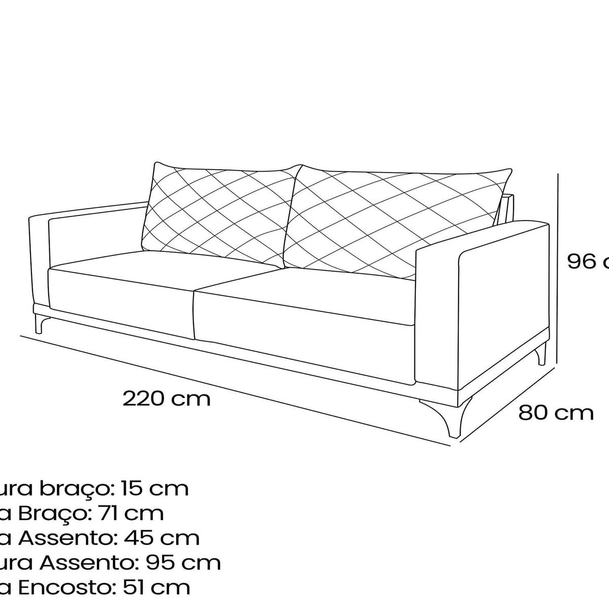 Sofá Eliot 3 Lugares 220 Cm Linho Boucle Bege