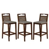 Conjunto Com 3 Banquetas Madeira Maciça Rattan Vittoria Capuccino