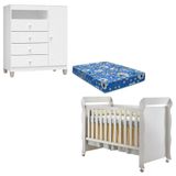 Berço Americano Mirelle Com Colchão E Cômoda Infantil Ternura Baby Branco Brilho - Incorplac