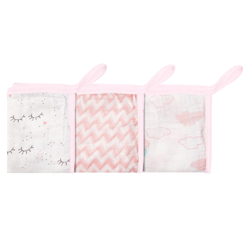 Kit 3 Babetes Papi 32x32cm Prendedor Chupeta Cílios Rosa