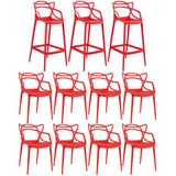 KIT - 8 x cadeiras + 3 x banquetas altas Masters Allegra - Vermelho