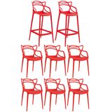 KIT - 6 x cadeiras + 2 x banquetas altas Masters Allegra - Vermelho