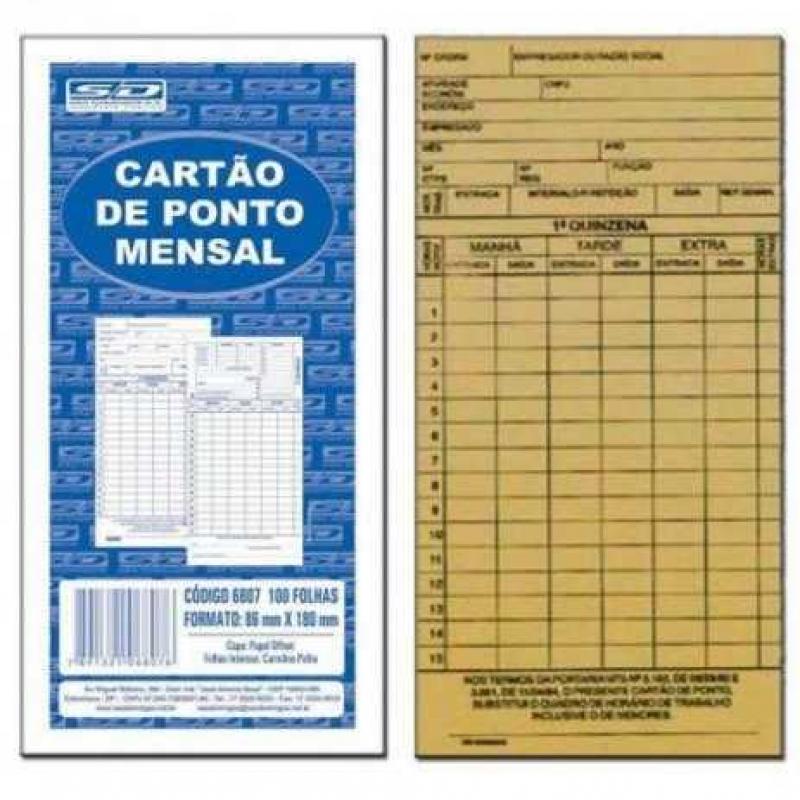 Cartao Ponto Mensal C/100un Sao Domingos