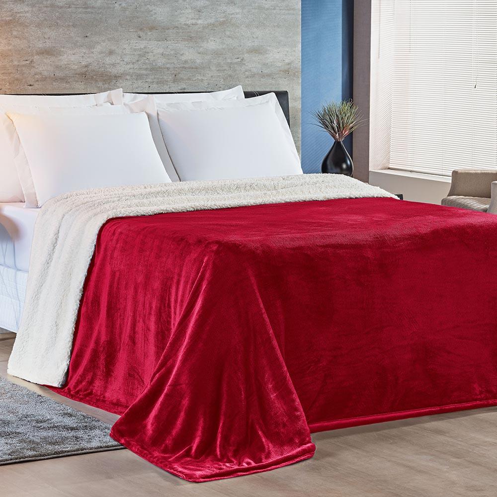 Cobertor Magnific Casal Queen Sherpa Com Manta Microfibra Toque Lã Carneiro 01 Peça - Vermelho