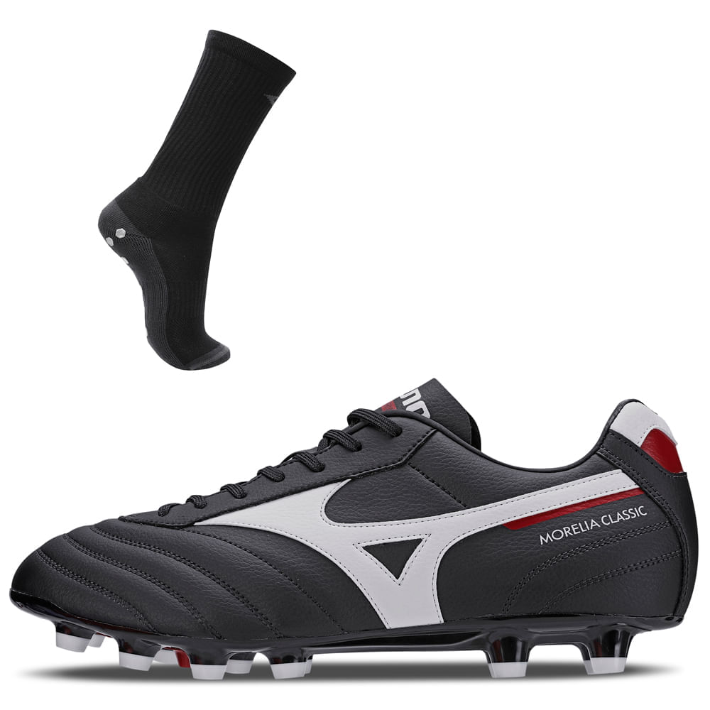 Kit 1 Chuteira Campo Masculina Mizuno Morelia Classic Md E 1 Meia Antiderrapante Cano Médio