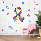 Adesivo De Parede Laço Do Autismo E Quebra Cabeça Aquarela