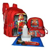 Kit Mochila Carros 3d Meninos Infantil Lancheira Costas Esto