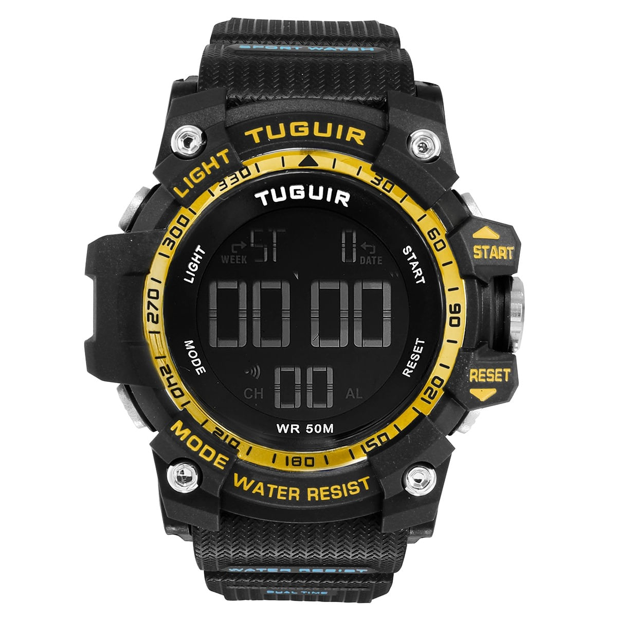 Relógio Masculino Tuguir Digital Tg290 Perto E Dourado