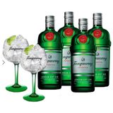 Combo 4x Gin Tanqueray Dry 750ml + 2 Taças De Vidro Tanqueray