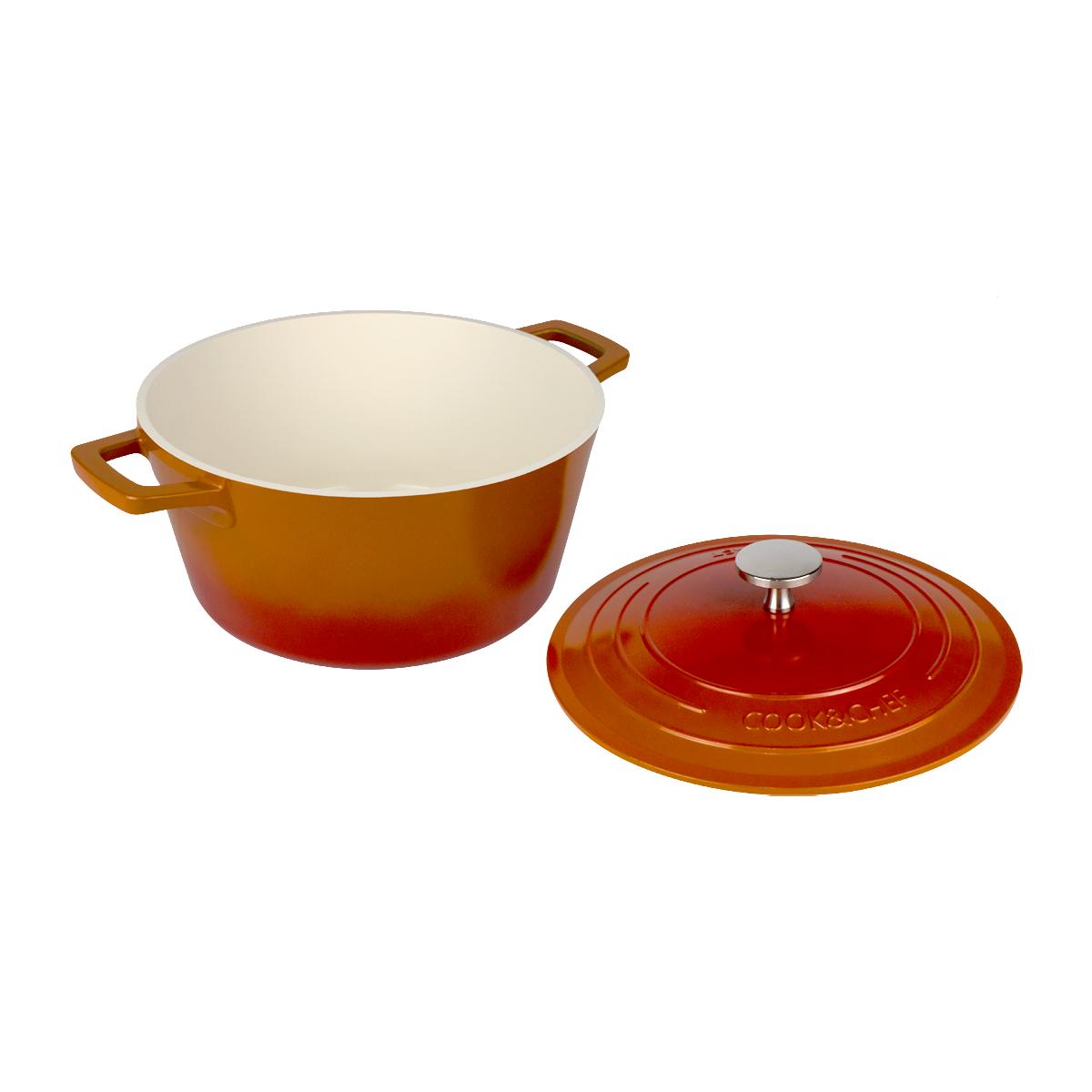 Panela Cerâmica 24cm Caçarola Alumínio Antiaderente Indução Cook &amp; Chef 4,3l Mimo Style Laranja