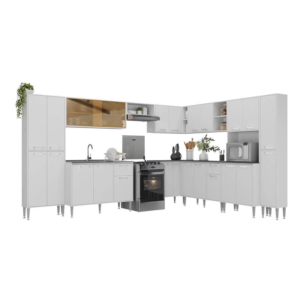 Cozinha Modulada Completa Com Armário E Balcão 10 Pçs Siena Multimóveis Mp2242 Branca