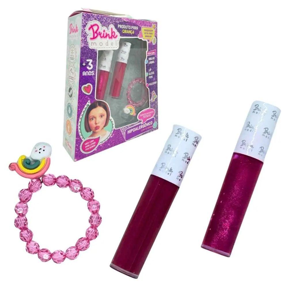 Kit Maquiagem Infantil Gloss Boca Pink 2079 - Brink Model