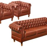 Conjunto Sofá Chesterfield 3 Lugares + 2 Poltronas Dom Pedro Caramelo