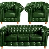 Conjunto De Sofá 3 Lugares E 2 Poltronas Chesterfield Luís Xv Verde