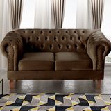Sofá 2 Lugares Decoração Sara Recepção Dom Pedro Chesterfield Marrom