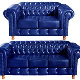 Conjunto De Sofá 3 Lugares E 2 Lugares Chesterfield Luís Xv Azul