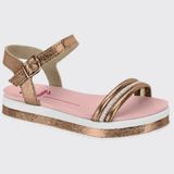 Sandália Infantil Meninas Flat Tiras Strass Ouro Molekinha 2305.1556.28796 - Ouro Rosado/cristal Perola - 28