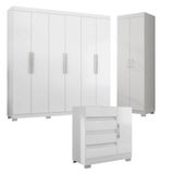 Guarda Roupa Casal 6000 Com Cômoda 8000 E Armário Multiuso 6020 Branco Com Pés Reto News - Araplac