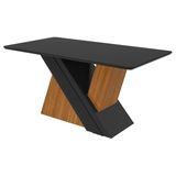 Mesa Para Cozinha Vênus C/tampo Madeirado Vidro Curvo 170x90cm Amêndoa/preto Fosco - Lopas