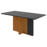 Mesa Para Cozinha Astrid C/tampo Madeirado Vidro Curvo 170x90cm Amêndoa/preto Fosco - Lopas