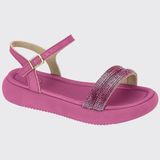 Sandália Infantil Meninas Flat Tiras Strass Molekinha 2359.103.16272 - Pink Neon/cristal - 31