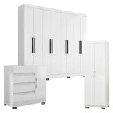 Guarda Roupa Casal 1684 Multiuso 6020 E Cômoda 8000 Branco Com New Pés - Araplac