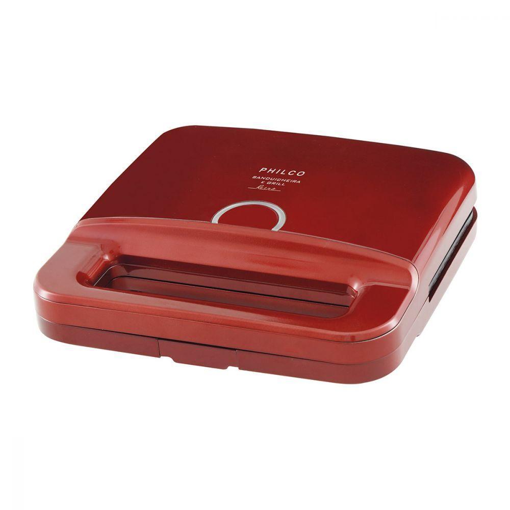 Sanduicheira E Grill Retrô Vermelho 750w Philco 220v Pgr01v