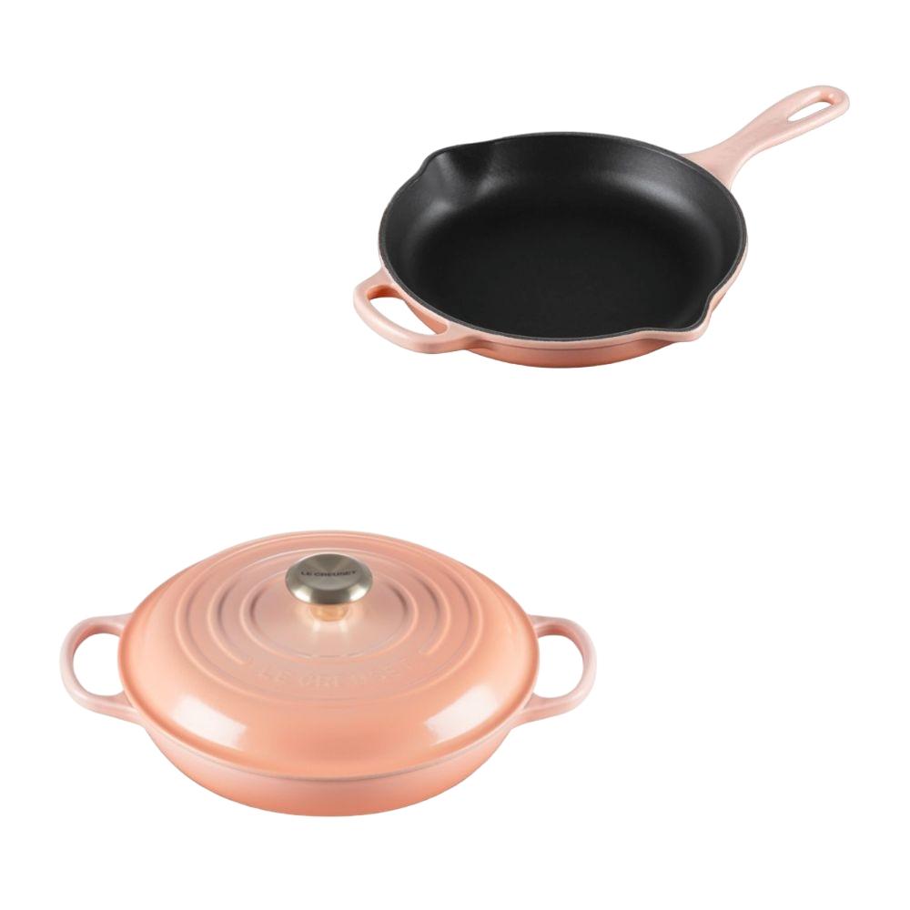 Kit Le Creuset Caçarola Buffet 30cm E Frigideira Skillet 26cm Em Ferro Fundido Pessego Peche