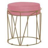 Puff Decorativo Sala De Estar Base Gold Chloe Suede Rosa - Gran Belo