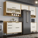 Cozinha Compacta Ind 280cm 5 Peças Vidro Reflecta Balcões E Tampos 100% Mdf Vicenza Espresso Móveis Amêndoa/off White