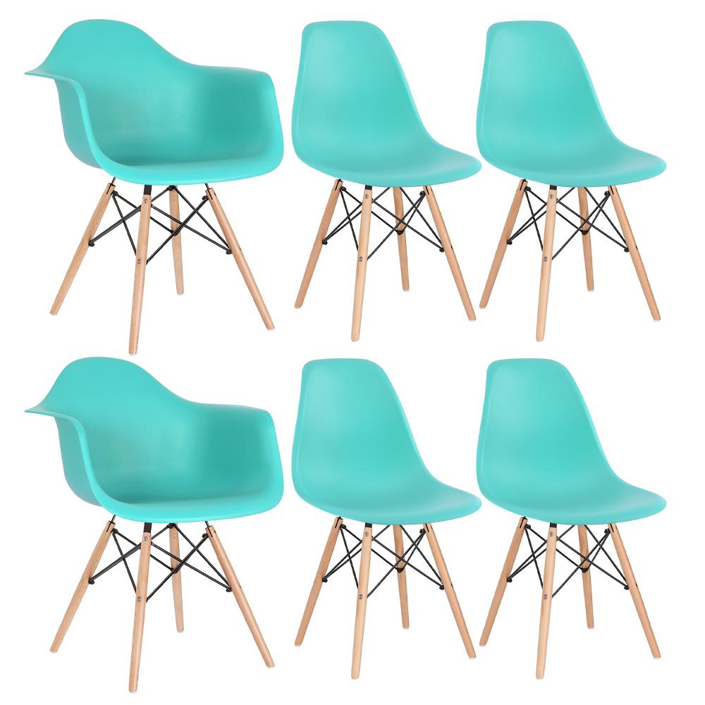 Kit 2 Cadeiras Eames Daw Com Braços + 4 Cadeiras Eiffel Dsw Verde Tiffany