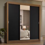 Guarda-roupa Casal 3 Portas De Correr Com Espelho 4 Gavetas Rustic/preto Sublime Plus Madesa Rustic/preto