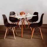 Conjunto Mesa Jantar Quadrada Eiffel 80cm Branca Mdf + 4 Cadeiras Charles Eames Pretas