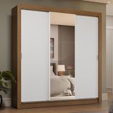 Guarda-roupa Casal 3 Portas De Correr Com Espelho 4 Gavetas Rustic/branco Sublime Plus Madesa Rustic/branco