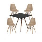 Conjunto Mesa De Jantar Quadrado Eiffel 90cm Preta + 4 Cadeiras Charles Eames Nude