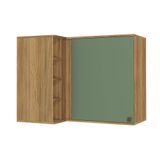 Armário Aéreo De Canto Reto Celeste Kappesberg 100% Mdf 1 Porta 4 Nichos Nogueira/verde 98cm