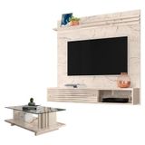 Estante Home Theater Suspenso Com Mesa De Centro Frizz Sublime Calacata Off White - Madetec