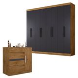 Guarda Roupa Casal Prime 1684 E Cômoda 8000 Freijó Carbono - Araplac