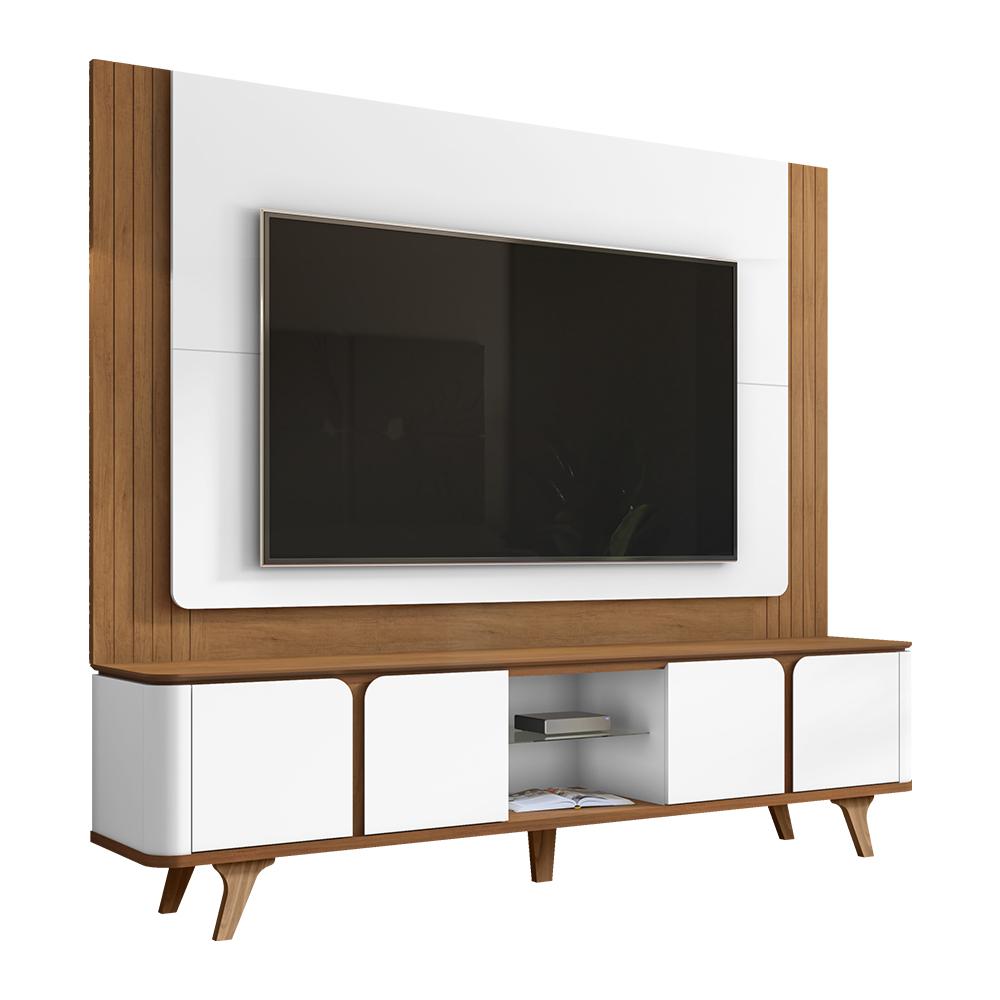 Conjunto Sala Rack E Painel Roma Para Tv Até 60 Polegadas Cedro/branco