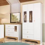 Quarto Infantil Com Guarda-roupa 3 Portas E Cômoda Com Janelas 100% Mdf Cocada Espresso Móveis Branco Brilho/amêndoa