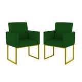 Kit 02 Cadeiras Poltrona Decorativa Sala Quarto Base Dourado Cor: Verde