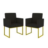 Kit 02 Cadeiras Poltrona Decorativa Sala Quarto Base Dourado Cor: Preto