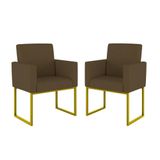 Kit 02 Cadeiras Poltrona Decorativa Sala Quarto Base Dourado Cor: Marrom