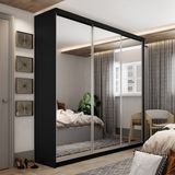 Guarda-roupa Solteiro 100% Mdf Bp Com 3 Portas De Espelho Geneve Preto