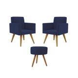 Jogo 02 Poltronas Decorativas + Puff Redondo Oferta Cor: Azul Marinho