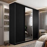 Guarda-roupa Solteiro 100% Mdf Bp Com 3 Portas E 1 Espelho Geneve Preto