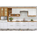 Cozinha Completa Burguesa Premium 7 Peças ( 3 Armários + 3 Balcões + 1 Paneleiro) C6p58 Freijo/off White - Nesher