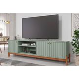 Rack Bancada P/tv Até 70 Pol Holanda 100% Mdf C/ Nichos E Pés 205cm Salvia/cinamomo - Permóbili