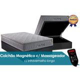 Cama Box Baú Casal: Colchão Magnético Anjos Colchão C/vibro Massagem Confort + Base Crc Suede Gray(138x188)